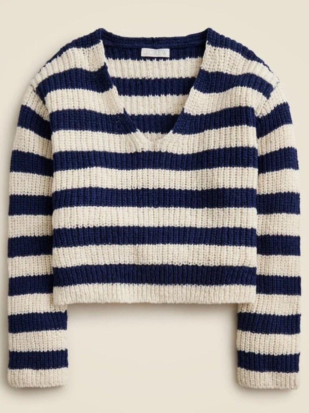 J. Crew Montauk Pullover Sweater in Ivory/Navy Stripe Size XS
